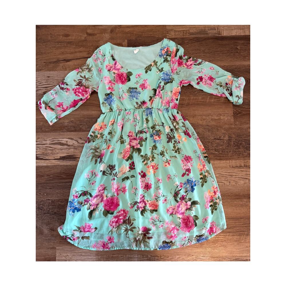 Pink Blush Women's Small Aqua/Teal Pink Floral Knee Length Dress